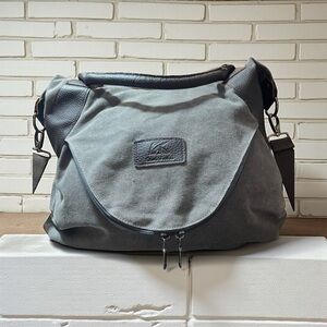 K2 fashion canvas,shoulder bag, gray and leather Crossbody messenger, large hobo